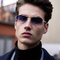Lunettes de soleil tendance dégradées effet coucher de soleil pour hommes, monture double pont en métal, verres bleu océan et rose, vente en gros