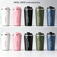 Mug de voyage en acier inoxydable avec logo personnalisé, 380/510 ml, double paroi, isolation sous vide, couvercle à clapet anti-fuite, couvercle LED