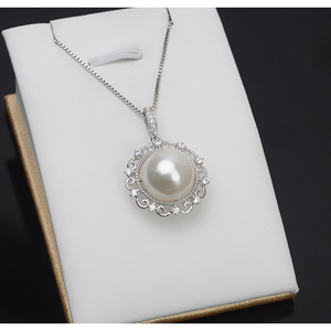 Pendentif à base circulaire en argent S925 pour femmes, perle de 13-14 mm, accessoire personnalisé DIY, support vide 808 - Product Image 3