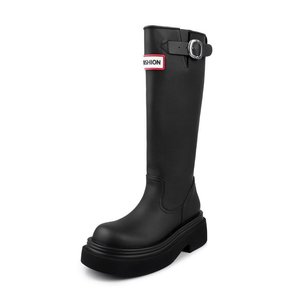 Bottes de pluie pour femmes en couleur unie rouge, nouvelles bottes de chevalier au-dessus du genou pour l'automne, avec bout rond, semelles épaisses, tige en fibre superfine - Product Image 1