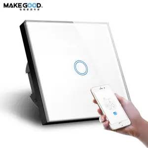 Makegood EU Padrão Crystal Touch Screen Painel De Vidro 1Gang 2Way Wifi Switch Use Smart Life APP Controle wifi interruptor de luz inteligente