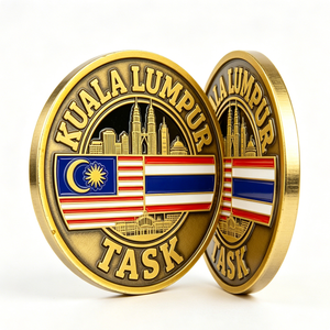 Pièce Souvenir de Kuala Lumpur, Plaqué Or, Émail Dur, Laiton, Jeton Circulaire, Design Patriotique, Drapeaux de Malaisie et de Thaïlande - Product Image 5