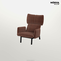 Fauteuil lounge NORYA moderne rembourré rouge-brun à dossier haut avec coussin et accoudoirs rembourrés pour salon, meubles en bois