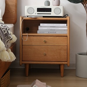 Cherry Wood Solid Wood Nightstand Nordic Style Bedroom Storage Cabinet Small Apartment Modern <b>Bedside</b> Table - Product Image 1
