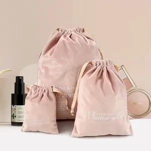 Benutzer definierte Luxus Staubbeutel mit Logo Ring beutel Verpackung Geschenk Pink Grey Velvet Cloth Schmuck beutel Kordel zug Taschen