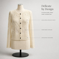 Cardigan en dentelle crochetée pour femme avec logo personnalisé, manches longues, boutons sur le devant, tricot ajouré, pull pour le quotidien, OEM ODM
