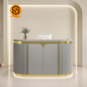 Balcão de Informação em Superfície Sólida Shinestone, Balcão de Recepção em Forma Especial, Balcão de Transmissão Rosa - Product Image 5