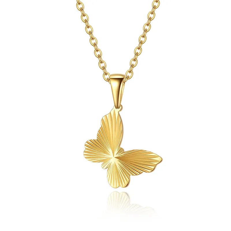 fashion minimalist women necklace 316l stainless steel jewelry 18k gold plated heart butterfly pendant necklace wholesale