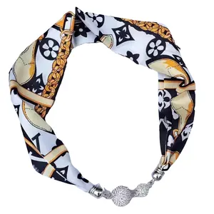 Buckle Silk Pendant Scarf Thin Neck Chain Collarbone Pearl Scarf Magnets Hair Scarf