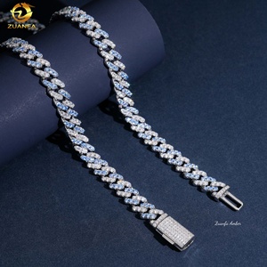 Colar Masculino Fino de Prata S925 10MM, Estilo Hip Hop Iced Out, com Diamantes Moissanite VVS de Corte Redondo, Cores Azul Água e Branco Misto, Corrente Elo Cubano - Product Image 5