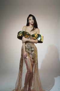 Concert <b>Performance</b> Costume Off Te Soulder Gold Sequin Sparkly Mes Sey Dress <b>Wear</b> Party Club Dresses - Product Image 3