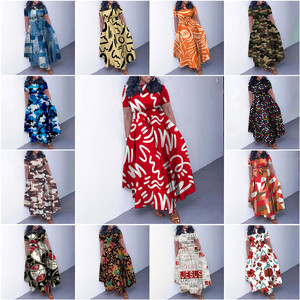 Liquidación <span class=keywords><strong>de</strong></span> Fábrica, Vestidos Casuales <span class=keywords><strong>de</strong></span> Diseño para Mujer, Elegantes Vestidos Largos con Cordones y Mangas Cortas con Estampado, Vestidos <span class=keywords><strong>de</strong></span> Verano para Mujer - Product Image 2