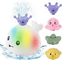 Jouets de bain pour bébé en forme de baleine Pulvérisation d'eau à 4 modes avec lumière clignotante Jouets de jeu d'eau en plastique pour enfants