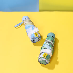 Paraguas de sol plegable pequeño de 5 luces de calidad, pintura al óleo, paraguas de cápsula de bolsillo con pegamento negro impreso - Product Image 4