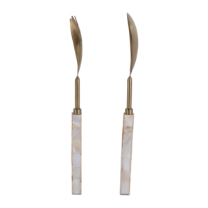 Set di due utensili da portata in acciaio inossidabile con manico in madreperla per decorare la cucina - Product Image 5