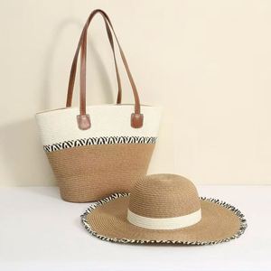 Hot Selling Seaside Summer Holiday Straw Tote <b>Bag</b> <b>Hat</b> Set 2 Pcs Zipper Closure Travel Women Handmade Woven Beach <b>Bag</b> - Product Image 3