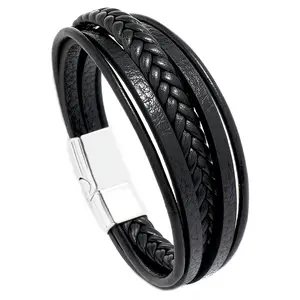 Pulseira de couro minimalista para homens-Design versátil e simples com fecho magnético, uma pulseira elegante