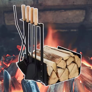 Support de rangement pour bûches de bois de chauffage en fer noir robuste et moderne pour extérieur, avec étagères empilables - Product Image 2