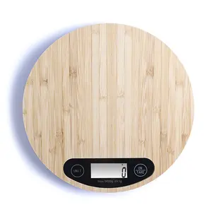 Circular 5kg Digital LCD Display Food Weighing wood Scale Weighing Kitchen Cooking Bamboo Platform Scale