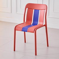 Chaise de salle à manger moderne sans accoudoirs, double, à 3 bandes contrastantes, avec cadre blanc mat en PU et assise rembourrée en PU rayé, pour écoles, salons de thé et cafés