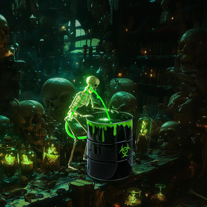 Halloween Skeleton Decoration With Green Glow <b>Bucket</b> Indoor <b>Plastic</b> Vomit Effect Round Shape For Halloween Party - Product Image 5