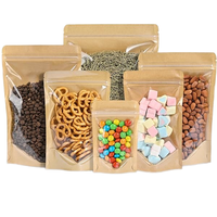 Vente en gros de pochettes en papier kraft brun transparent et arrière avec fermeture à glissière pochettes d'emballage alimentaire en papier pour haricots et bonbons