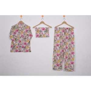 Pyjama en satin de coton pour femmes, ensemble 2 pièces, doux, à boutons, manches longues, respirant, vêtements de nuit, vêtements de détente, S-XXL - Product Image 1