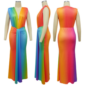 สินค้าใหม่เอี่ยม เดรสยาวทรงเข้ารูป คอลึก สายเดี่ยว พิมพ์ลาย เซ็กซี่ สำหรับผู้หญิง แฟชั่น - Product Image 5