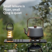 Bouilloire de camping classique en alliage d'aluminium avec poignée en bois, 1,1 L, pour faire bouillir l'eau, portable, pour le café, le pique-nique