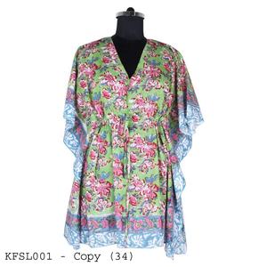 2025 puro, algodón transpirable Sea Folly Bling Beach Wear Kaftan corto de alta calidad bloque de mano impreso diseño Floral Kaftan - Product Image 2