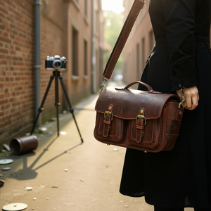 Bolso Bandolera de Cuero Estilo Retro para Cámara y Equipo de Video, Marca Faust Vintage, Color Marrón Oscuro - Product Image 2