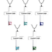 Nom personnalisé acier inoxydable pierre de naissance croix pendentif ouvert bouteille de parfum de poils d'animaux pour commémorer les êtres chers urne cendres pendentif