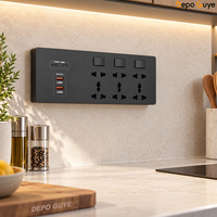 Multiprise murale multifonctionnelle à 15 prises avec ports USB-C 65W à charge rapide, panneau adaptateur IP54 pour cuisine