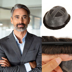 TOPUNIQUE TUL05 Peluca de Cabello Humano Virgen Indio Remy para Hombre, Transpirable, con Línea de Cabello Invisible, con Base de Encaje y Piezas de Piel con Sección Transversal Segura, Ondas Profundas - Product Image 2