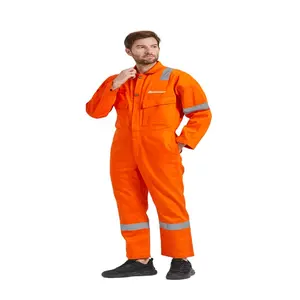 Venta al por mayor de ropa de seguridad de alta calidad 100% algodón Hi Vis overoles naranja personalizado Unisex ropa de seguridad con cinta reflectante