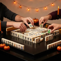 Mahjong Americano en Blanco y Negro, 166 Fichas, Diseño de Fantasma, Joker y Ataúd, Juego de Mesa Social Moderno con Temática de Halloween, Regalo Único
