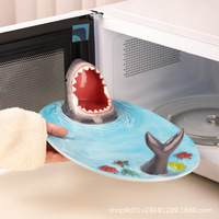 Assiette en porcelaine amusante en forme de requin à grande bouche, plat japonais pour sushis et raviolis avec saucière, vaisselle durable pour fêtes et restaurants