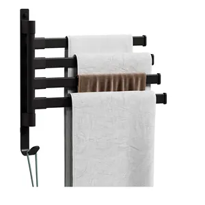 HOME Hand Towel Bar Bathroom Swing Hanger Towel Rack Holder Matte Black Finish
