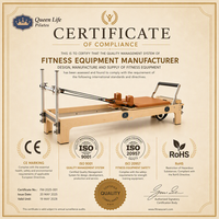 QueenLife Machine de Pilates Reformer en Bois d'Érable avec Ressorts Allemands, Plateforme de Saut, Barre de Pieds Réglable, Chaîne, Équipement de Studio de Yoga