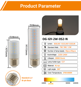 Bombilla LED <span class=keywords><strong>E14</strong></span>/E27 AC110V-240V 7W 9W 12W 15W, Bombillas LED Tipo Maíz 110LM/<span class=keywords><strong>W</strong></span> con Base <span class=keywords><strong>E14</strong></span> E27 para Lámpara de Araña - Product Image 2