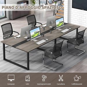 Table de réunion rectangulaire moderne pour bureau avec canal de câblage et structure en métal noir pour 8 à 12 personnes - Product Image 2