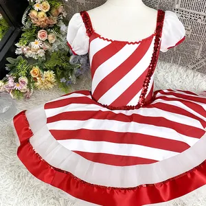 P0018 Tutu de balé de alta qualidade para meninas, roupa de festa em doces, roupa de dança infantil fofa vermelha e branca