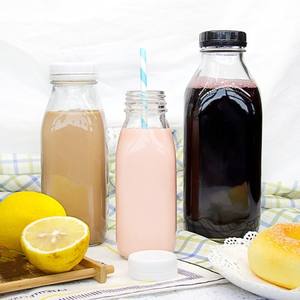 New Stock 250ml 500ml Botellas de vidrio cuadradas para licuadora de jugo de espino Jugo fresco <span class=keywords><strong>Pediasure</strong></span> Leche de vainilla con tapa de plástico blanco - Product Image 1