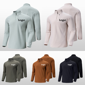 Camiseta Deportiva de Manga Larga para Hombre, Corte Ajustado, Secado Rápido, Media Cremallera, Cuello Alto, Estilo Polo, con Logotipo Personalizado Tejido, Color Sólido, Talla Grande, Informal - Product Image 2