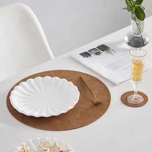 Pu Leather Placemat Round Heat Insulating Oil Resistant <b>Table</b> Mat For Dining Desktop Protection Solid Color - Product Image 2