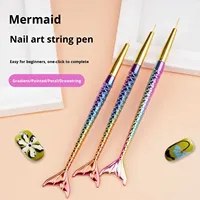 Nouveau design Nail Art brosse peint sculpté crochet stylo sirène poignée dégradé tige poisson queue tirer ligne stylo 3 pièces