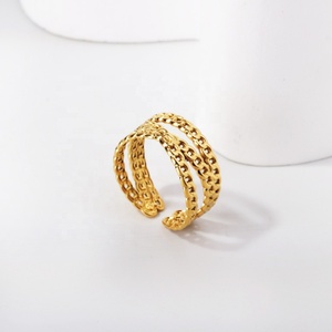 Anillo de Cadena Enrollada de Tres Capas, Estilo Europeo, Joyería de Acero Inoxidable, Chapado en Oro de 18K, Anillos Abiertos para Mujer - Product Image 4