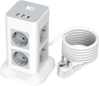 Multiprise de voyage universelle en cube avec adaptateur rapide USB Type-C 6 ports, 6 prises EU, en ABS, avec interrupteur