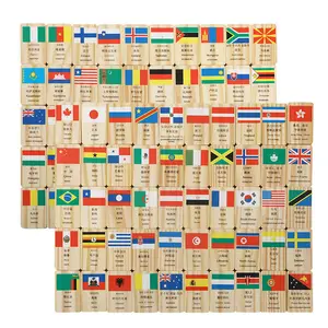 Großhandel flagge domino-100 Stück National flagge kognitive hölzerne Domino-Bausteine für Kinder