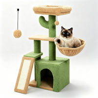 Tour pour chat compacte vert beige en forme de cactus avec rampe à gratter en sisal, hamac, niche fermée et perchoir de fenêtre, mobilier d'intérieur pour chat